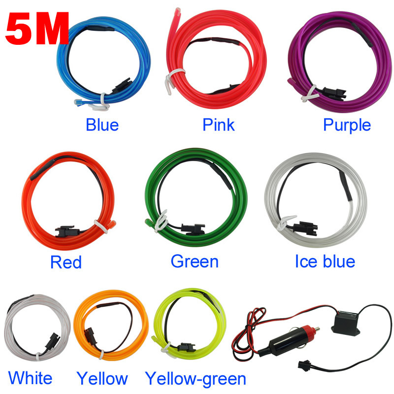 5 meters EL belt side car LED cold light 5M car interior light strip clip light line light with cigarette lighter 9 color - Image 5