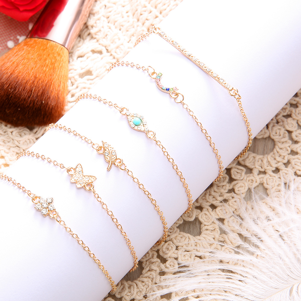 Europe and the United States minimalist simple female personality butterfly diamonds leaves eyes pine bracelets jewelry six-piece suit bracelet - Image 2