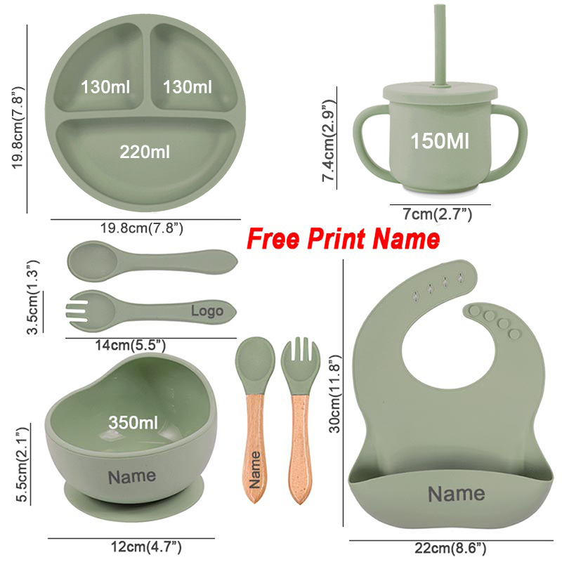 Baby silicone tableware set infant food bowl spoon saliva pocket children's 3-grid silicone dinner plate straw cup - Image 3